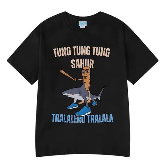 Italian Brainrot Tralalero Tralala Tung Tung Tung Sahur Funny Meme T-shirt Men Women Fashion Loose T Shirts 100% Cotton...