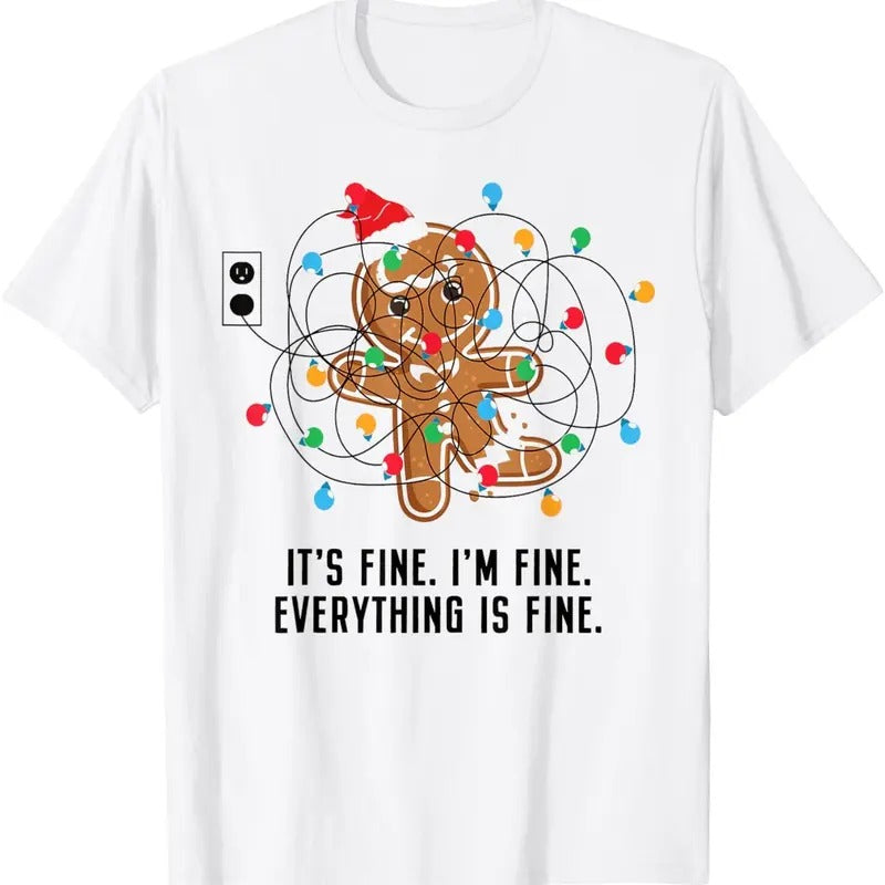 Its Fine Im Fine Everything is fine Ugly Christmas Lights T-Shirt Hoodie, Sweatshirt | InkThreadWorks.com