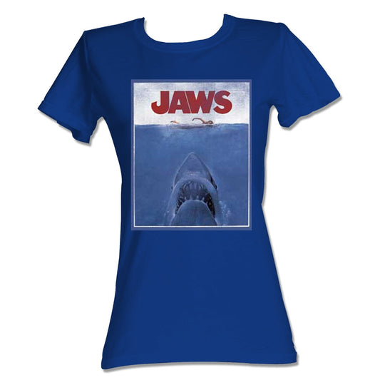 Jaws Girls Juniors S/S T-Shirt - Movie Poster - Solid Royal
