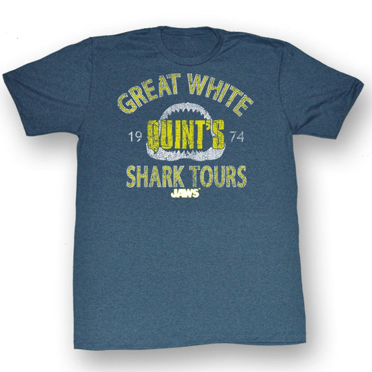 Jaws Mens S/S T-Shirt - Shark Tour - Heather Pacific Blue Heather
