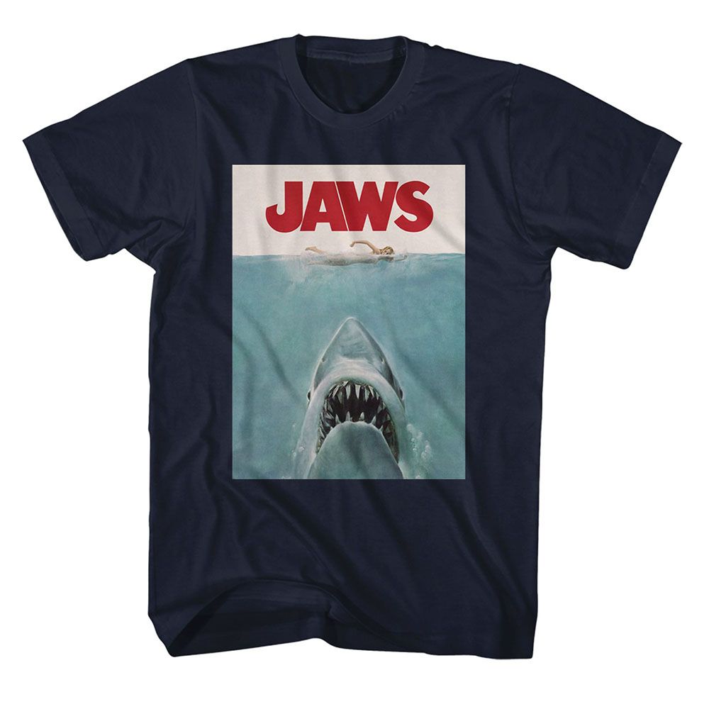 Jaws - Poster - American Classics - Solid Blue Adult Short Sleeve T-Shirt