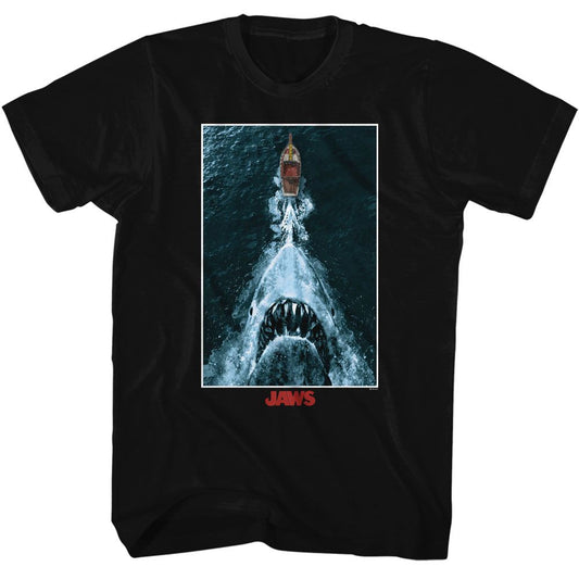 Jaws - Shark Chasing Boat Poster - Licensed Adult Short Sleeve T-Shirt