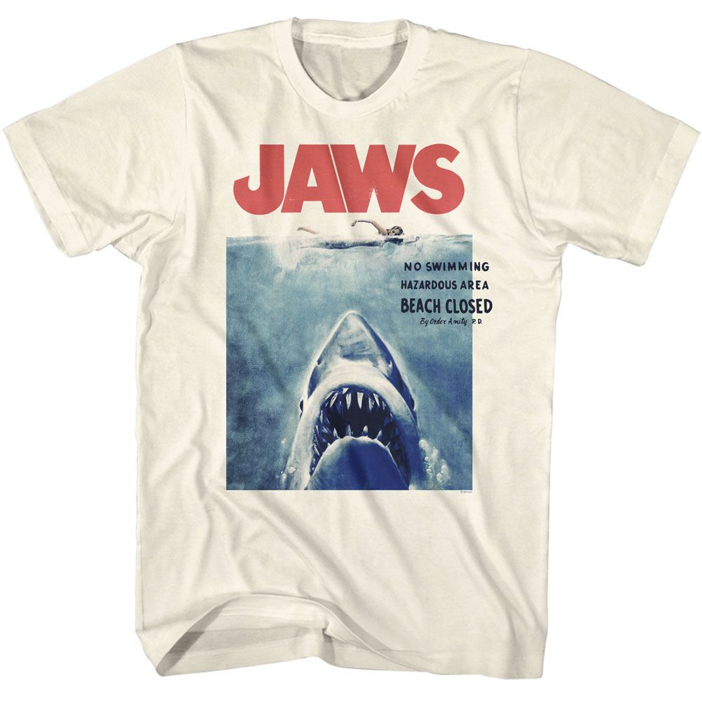 Jaws - No Swimming - American Classics - Solid Off-White Adult Short Sleeve T-Shirt