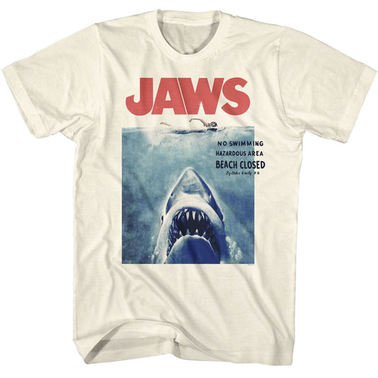 Jaws - No Swimming - American Classics - Solid Off-White Adult Short Sleeve T-Shirt