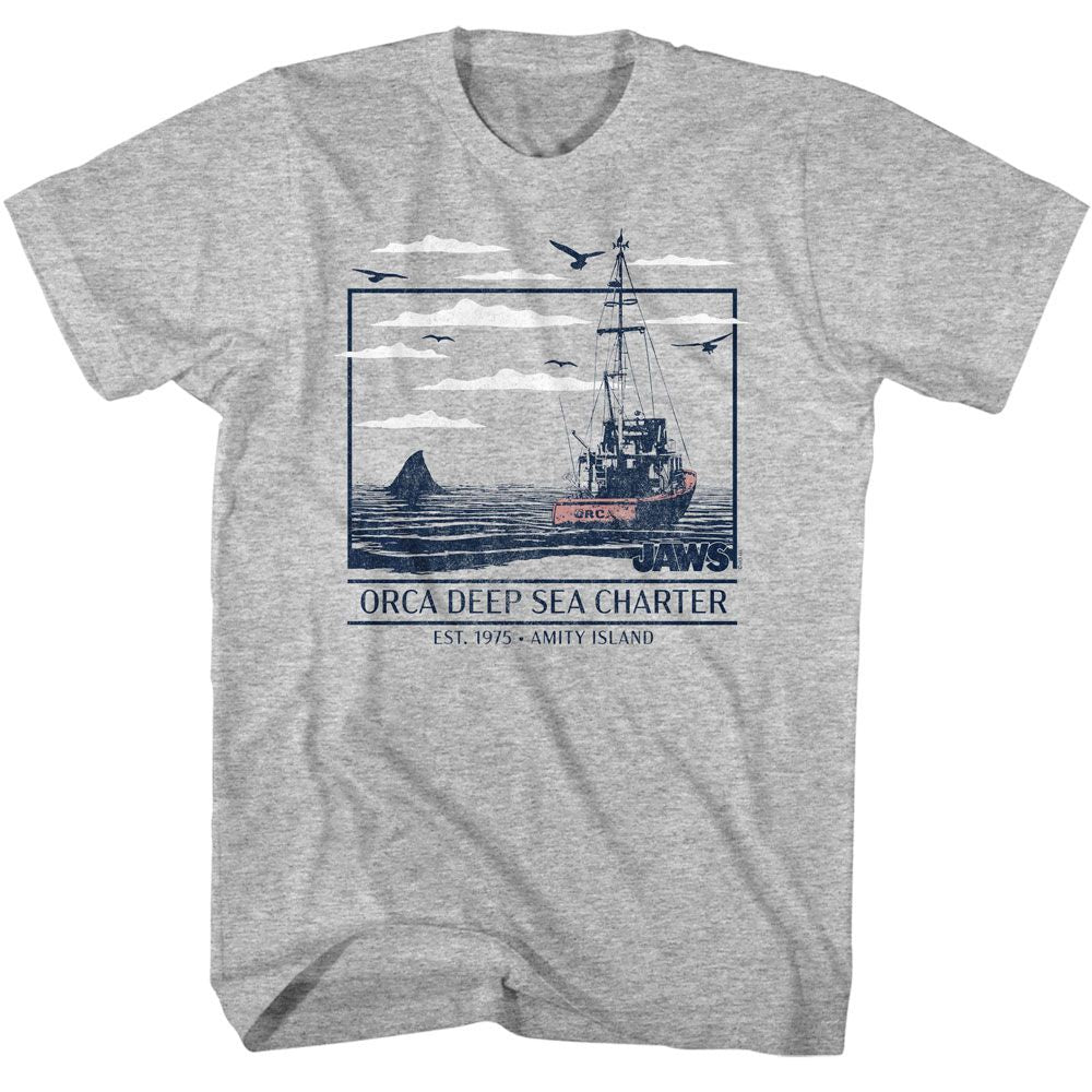 Jaws - Orca Deep Sea Boat - American Classics - Solid Gray Adult Short Sleeve T-Shirt