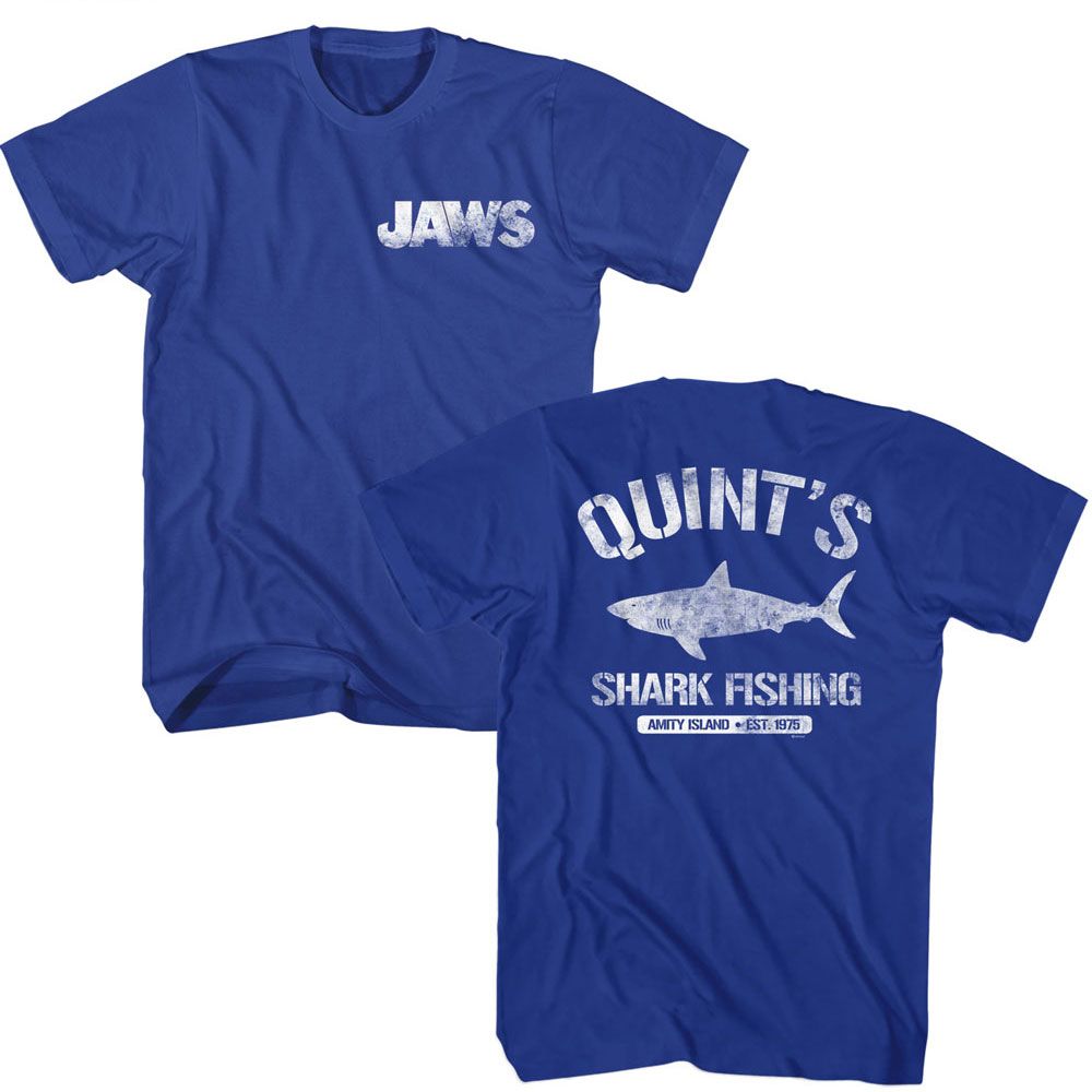 Jaws - Quints - American Classics - Solid Blue Adult Short Sleeve T-Shirt