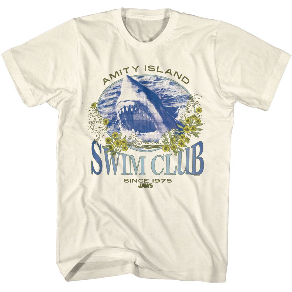 Jaws - Swim Club Since 1975 - American Classics - Solid Off-White Adult Short Sleeve T-Shirt