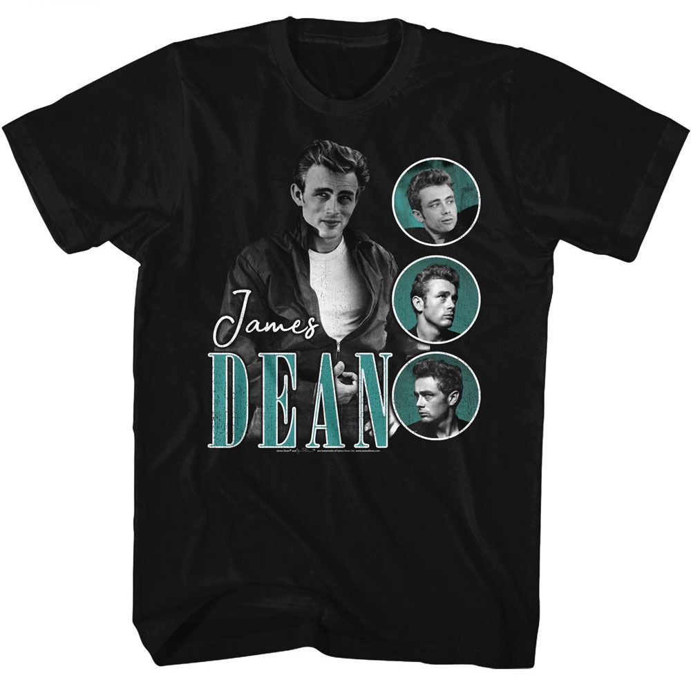 James Dean - Three Circles Teal - American Classics - Solid Black Adult Short Sleeve T-Shirt