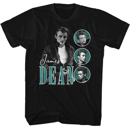 James Dean - Three Circles Teal - American Classics - Solid Black Adult Short Sleeve T-Shirt