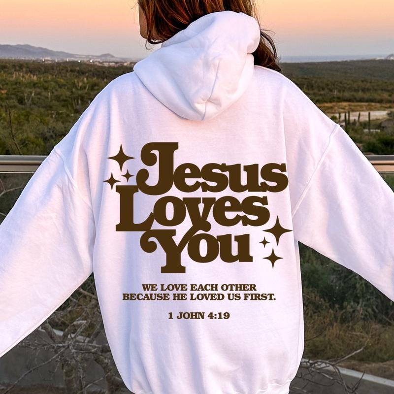 JESUS LOVES YOU CHRISTIAN HOODIE OVERSIZED COMFY CASUAL COTTON HOODIE Comfort Unisex Womenswear Long Sleeves Minimalist...