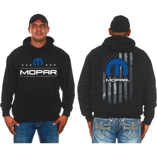 JH DESIGN GROUP Men's Mopar Pullover T-Shirt Hoodie American Flag 2 Sided Hoodie Classic Cotton