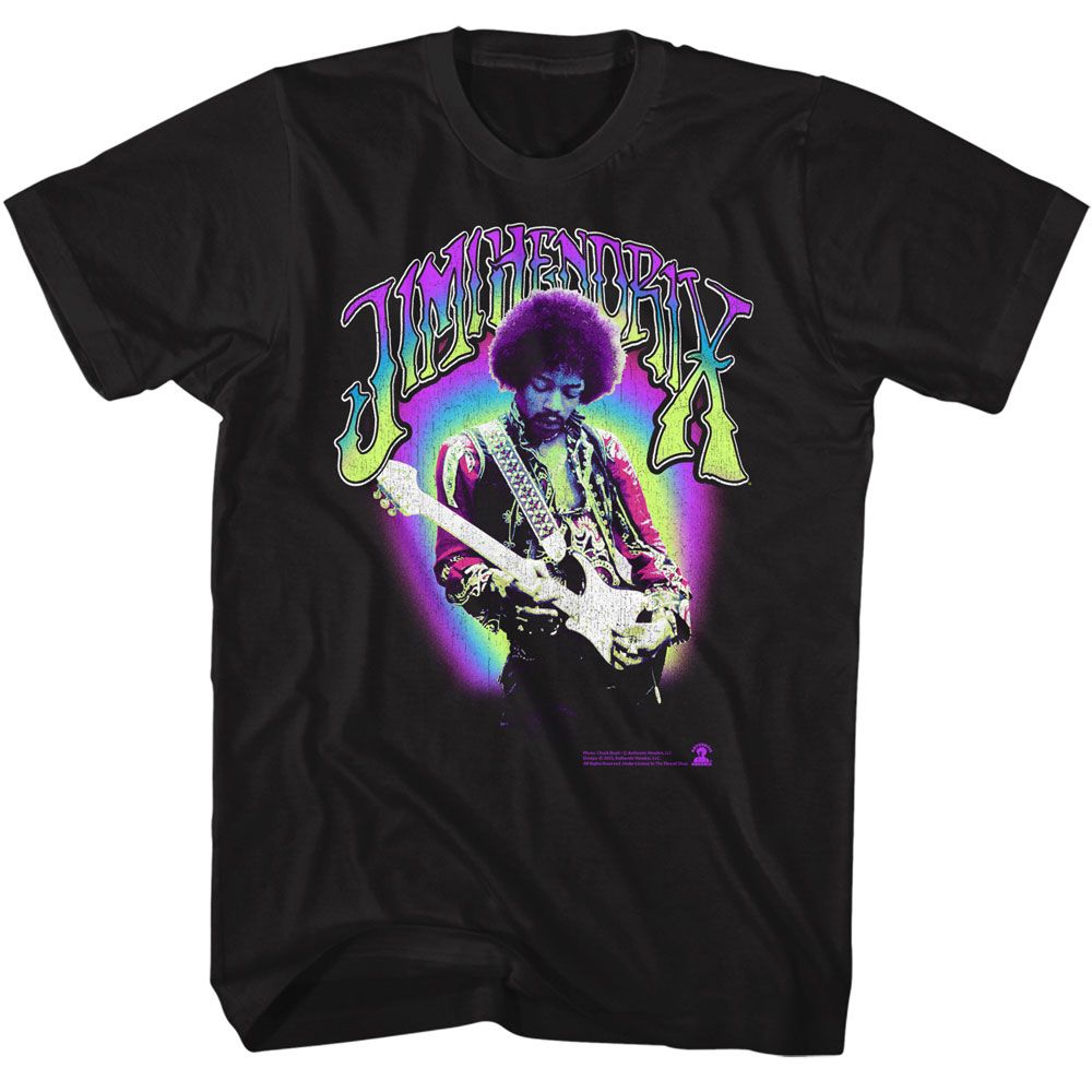 Jimi Hendrix - Neon Jimi - American Classics - Solid Black Adult Short Sleeve T-Shirt