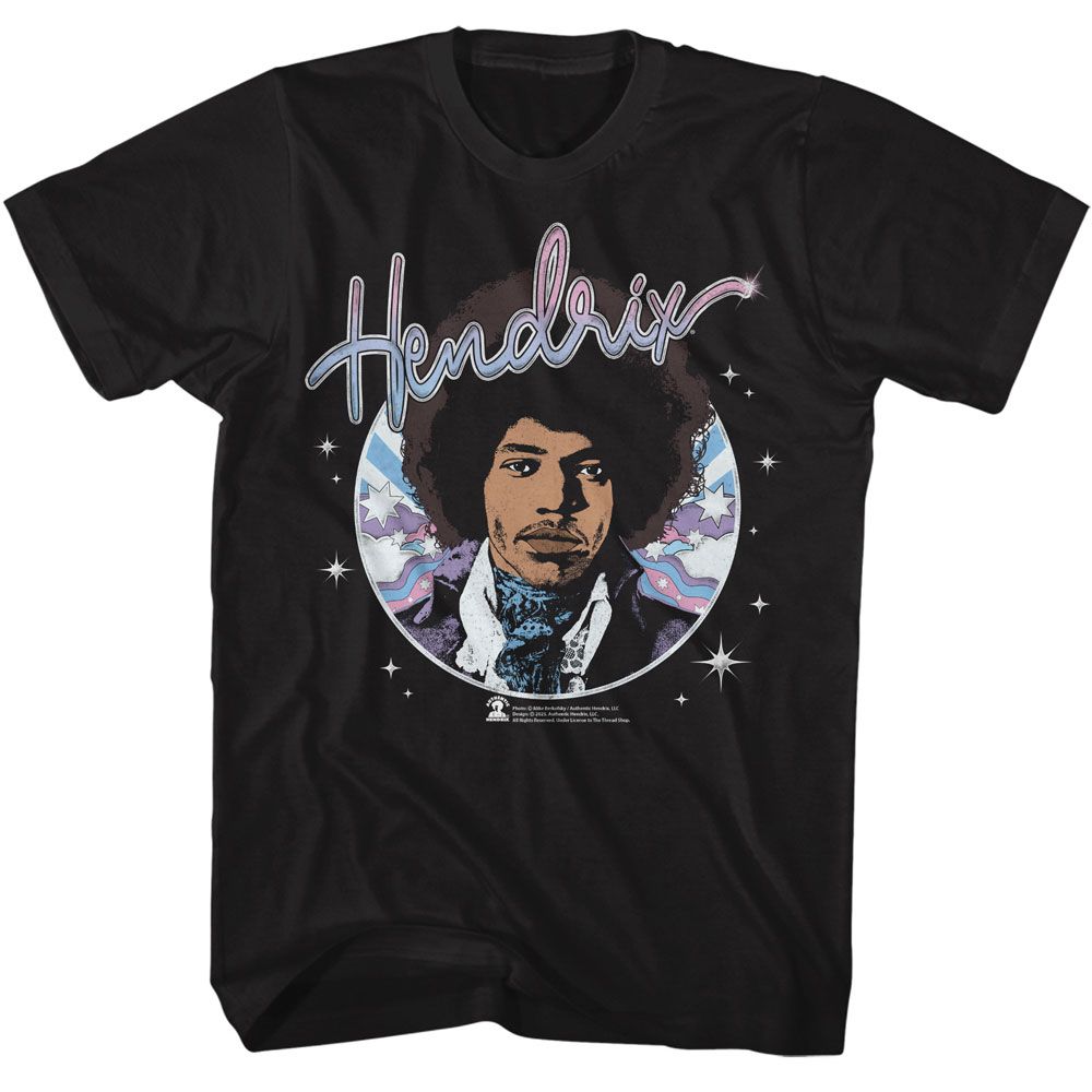 Jimi Hendrix - Psychadelic Circle - American Classics - Solid Black Adult Short Sleeve T-Shirt