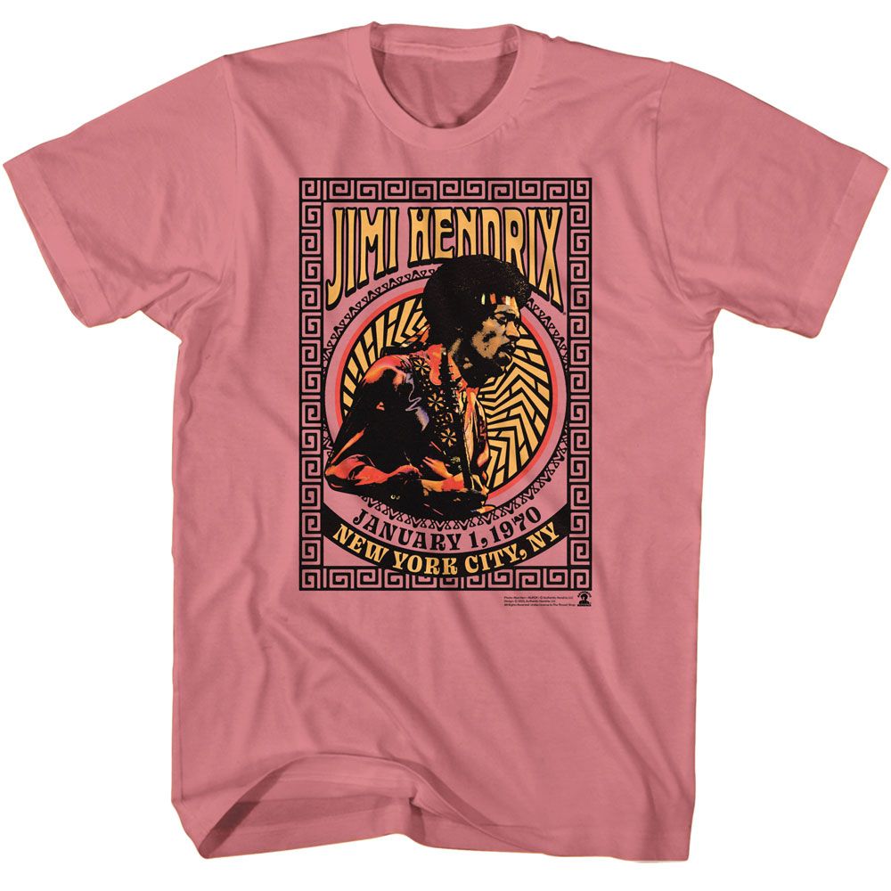 Jimi Hendrix - Elaborate Frame - American Classics - Solid Pink Adult Short Sleeve T-Shirt