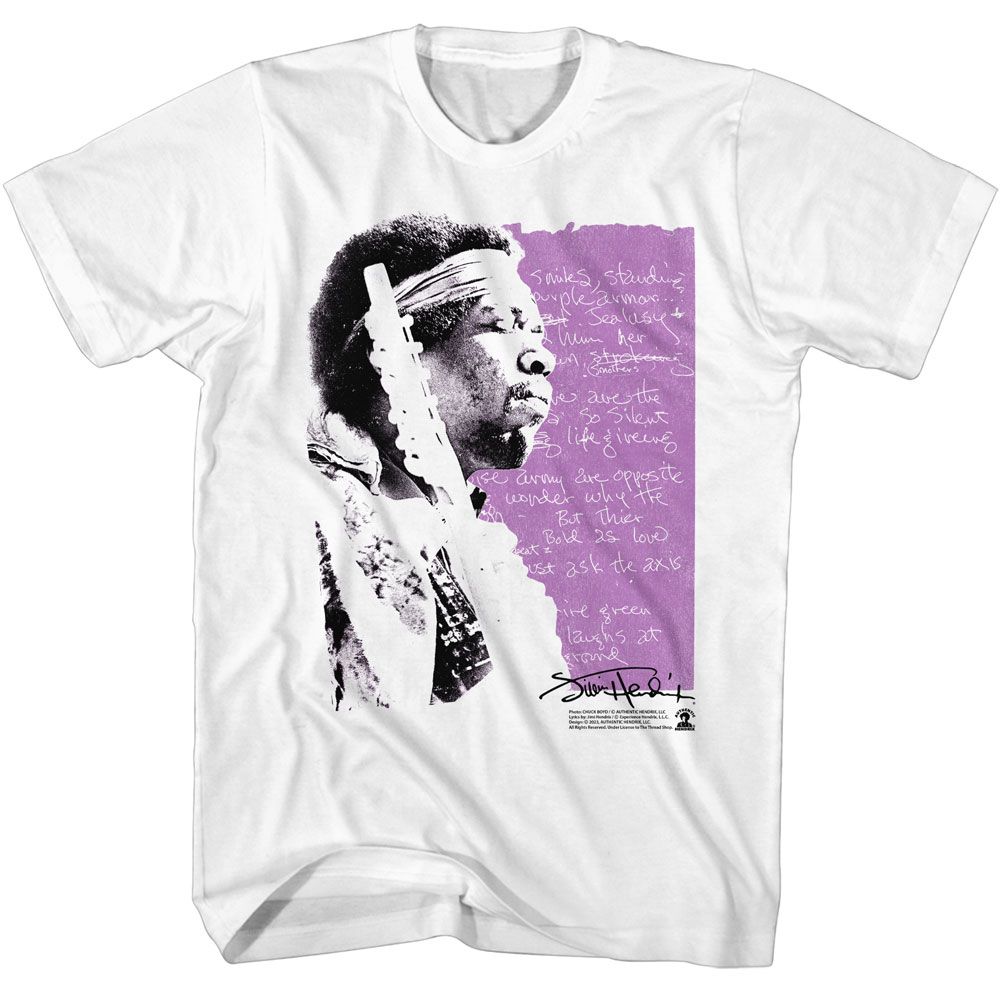 Jimi Hendrix - Handwritten Lyrics - American Classics - Solid White Adult Short Sleeve T-Shirt
