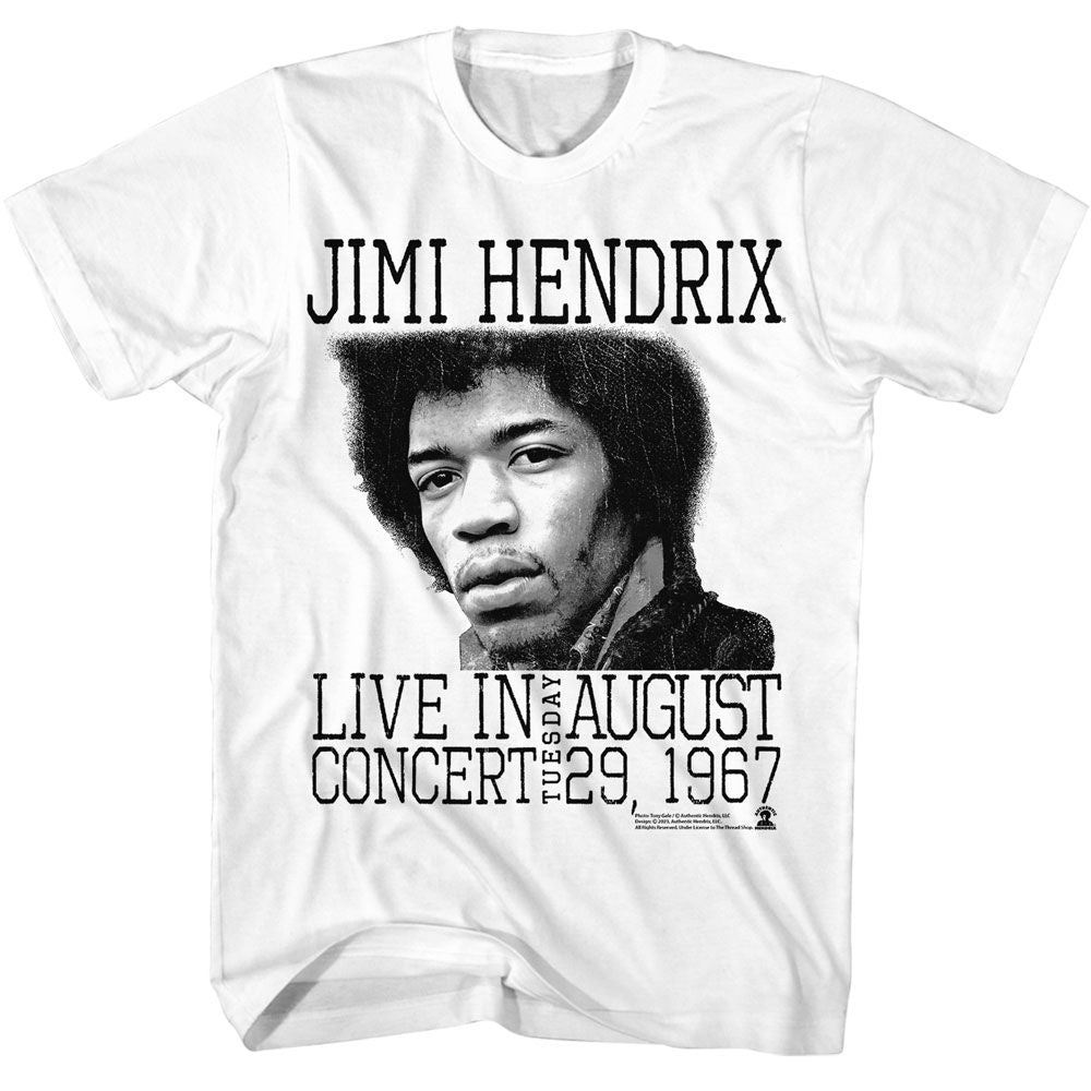 Jimi Hendrix - Live In Concert - American Classics - Solid White Adult Short Sleeve T-Shirt