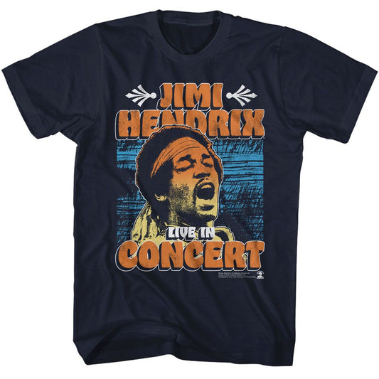 Jimi Hendrix - In Concert Poster - American Classics - Solid Blue Adult Short Sleeve T-Shirt