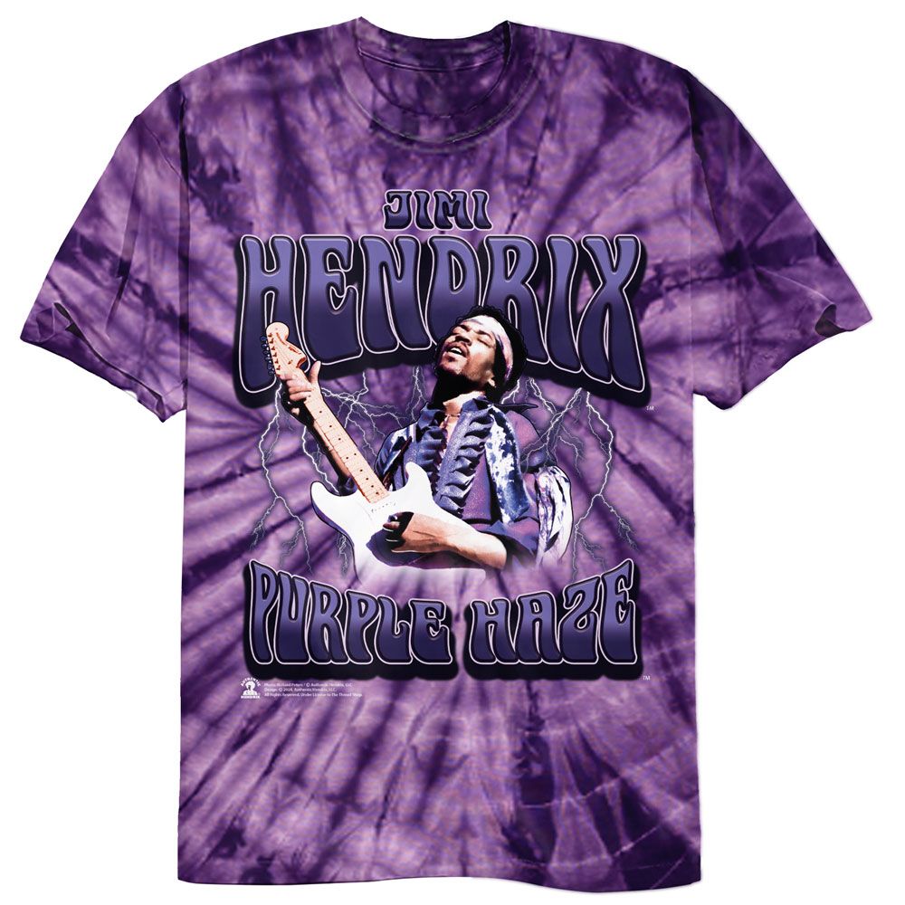 Jimi Hendrix - Purple Haze Lightning - American Classics - Heather Purple Adult Short Sleeve Tie Dye T-Shirt