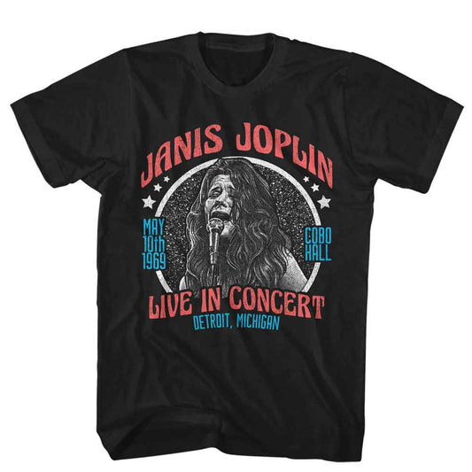 Janis Joplin - Americana - American Classics - Solid Black Adult Short Sleeve T-Shirt