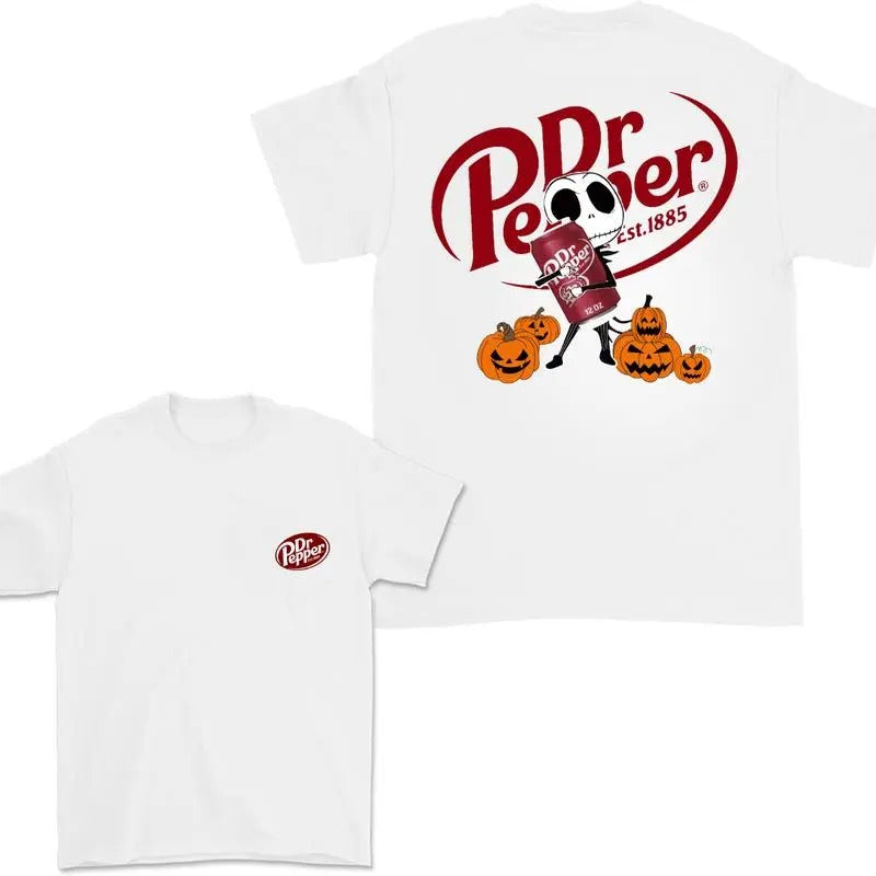 Jack Hug Dr.Pepper Skellington Halloween Double Sided T-shirt, Skeleton Dr Pepper T-shirt Full Color , Dr Pepper...