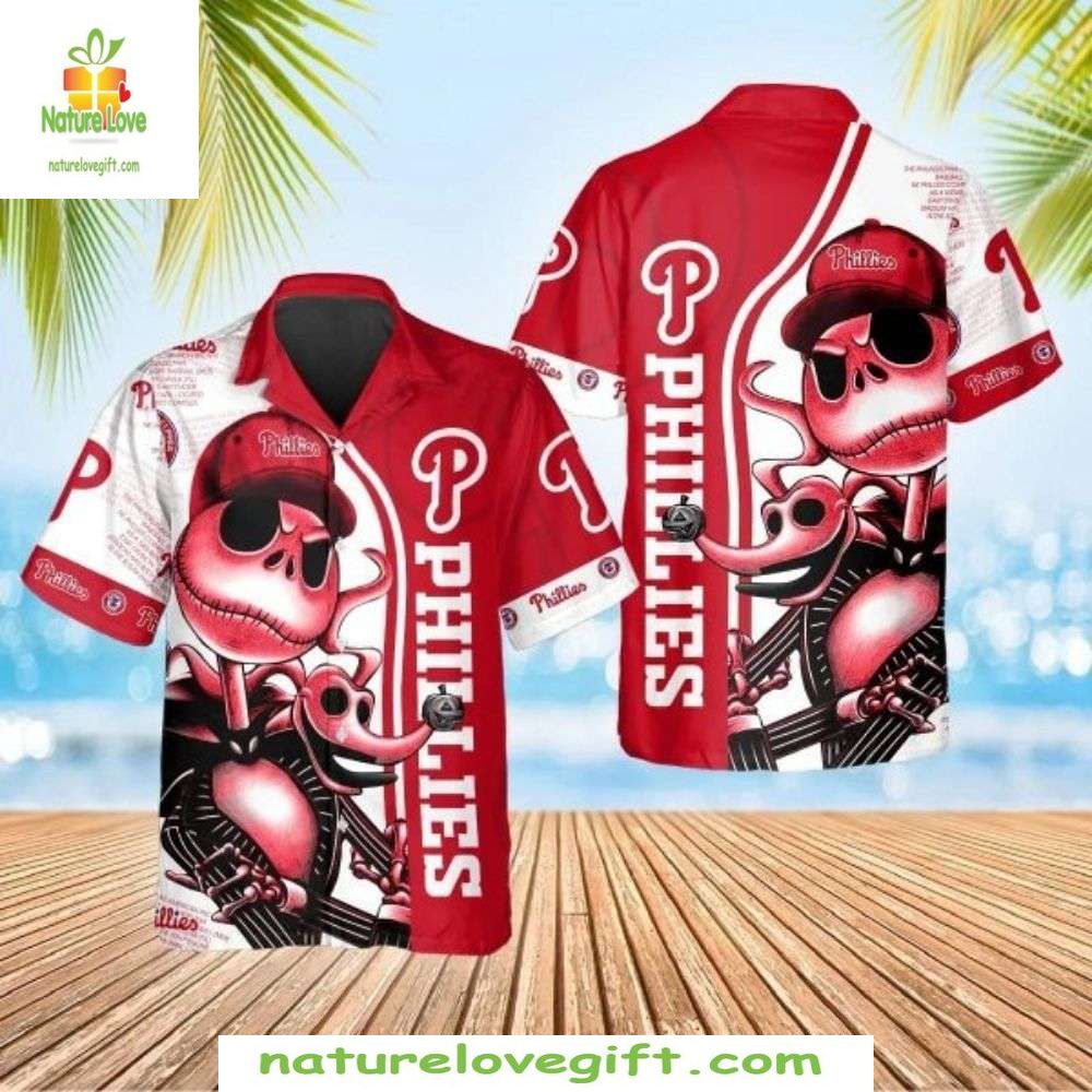 MLB Phillies Hawaiian Shirt Jack Skeleton Tropical Baseball Apparel