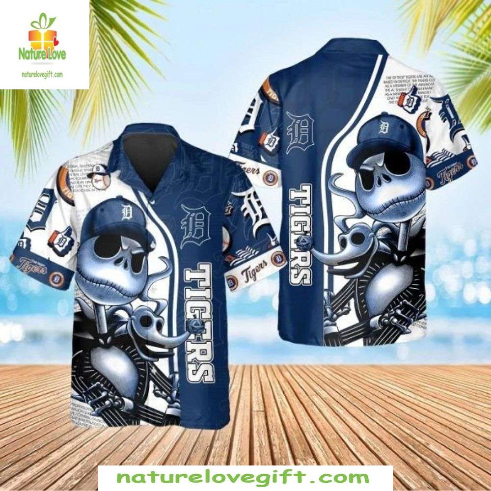 Detroit Tigers Hawaiian Shirt Jack Skellington Halloween Baseball Apparel