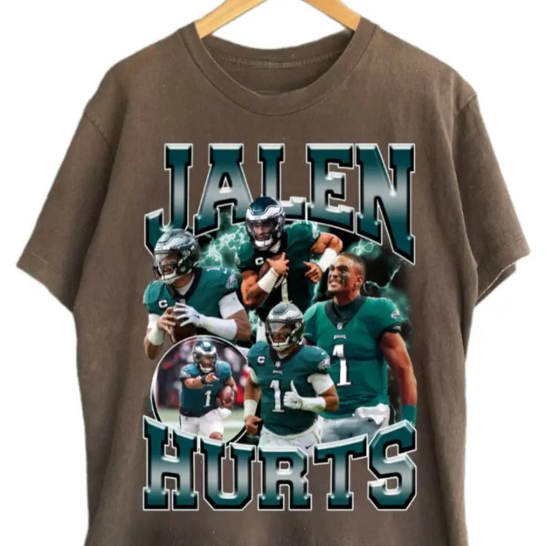 Jalen Hurts Unisex Graphic Tee Shirt, Football Black Crew T-Shirt, Trendy Football Shirt, Gift for Fans