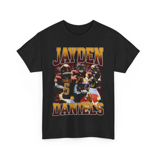 Jayden Daniels Washington Commanders Wwe Style Football T Shirt Classic Cotton Crewneck Fabric