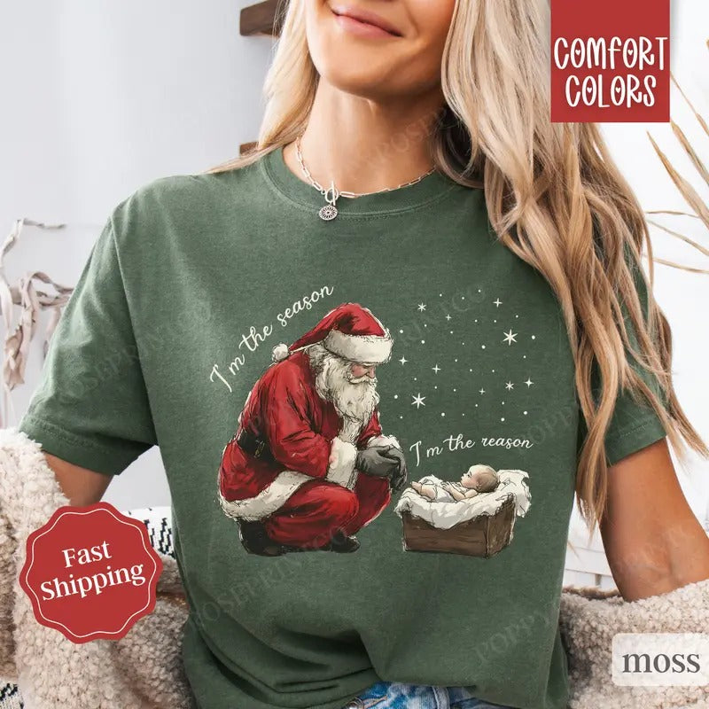 Jesus Christmas Shirt Comfort Colors, Religious Xmas Tshirt, Women's Holiday Tee Hoodie, Sweatshirt | InkThreadWorks.com