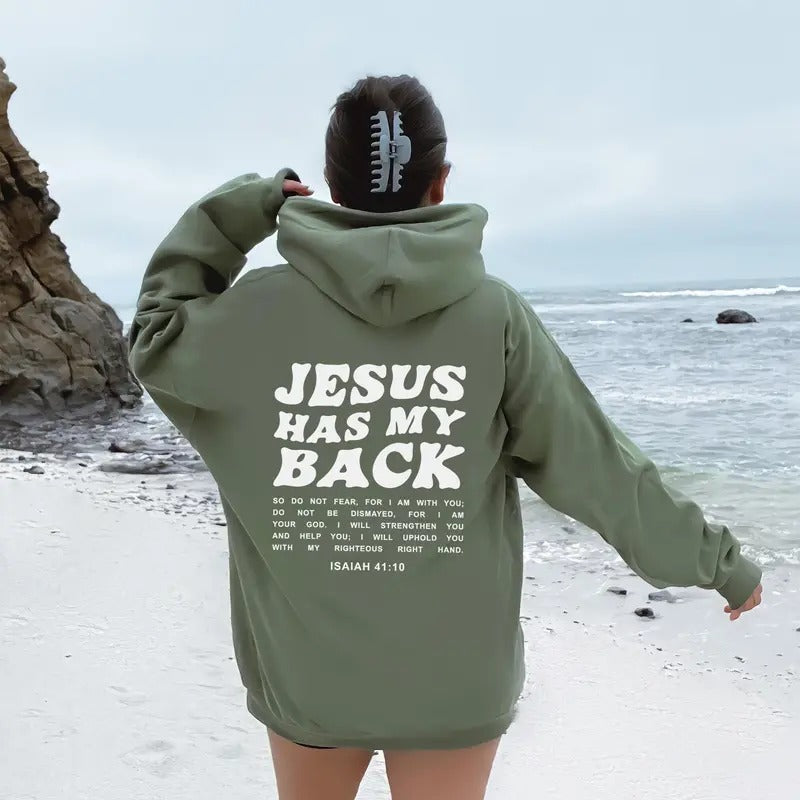Jesus Has My Back Hoodie Words On Back Aesthetic Christian Apparel Bible Verse Christian Hoodie Christianity Religious...