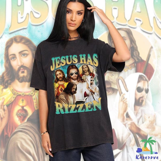 Jesus Has Rizzen Shirt,He Is Rizzin' Shirt, Funny Easter Tshirt, Retro Christian Religious Tee