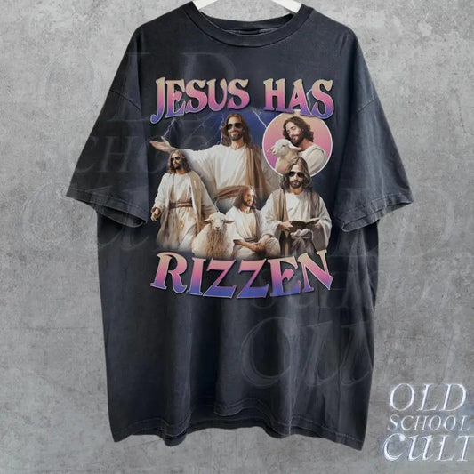 Jesus Has Rizzen Vintage T-Shirt, Retro 90s Graphic Shirt, Funny Shirts, Distressed Cotton Shirt, Oversized Bootleg Tees, Gift For Himstyle{n002}2
