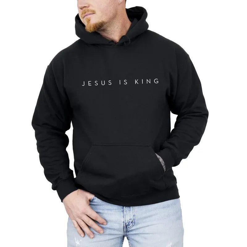 Jesus Is King, Minimalist, Religious, Faith, Gospel, Christian Hoodie, Hooded Sweatshirt T-Shirts | InkThreadWorks.com