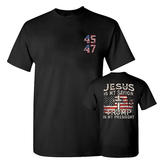 Jesus Is My Savior Trump Is My President American Flag T-Shirt, Gift For Trump Fans, Full Colors, Full Sizes, For Men, For Women Casual Classic
