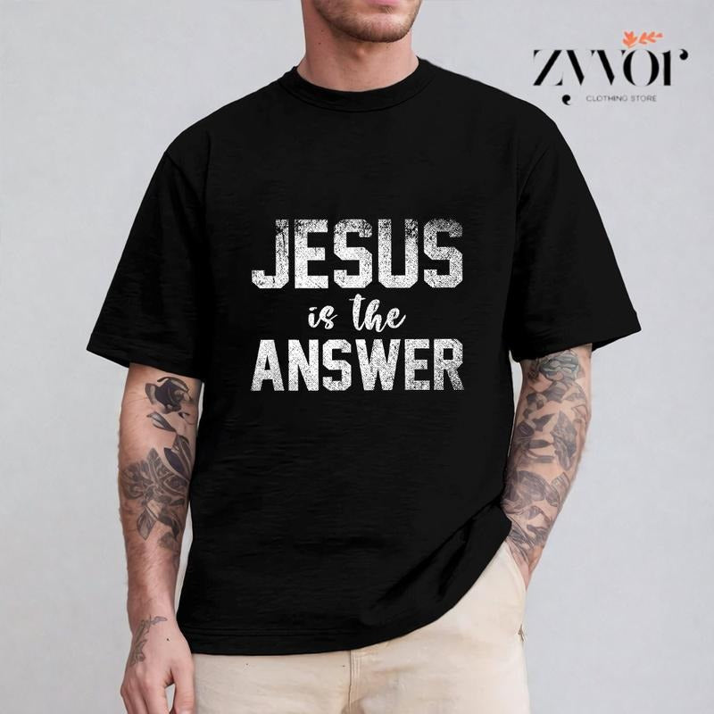 Jesus Is The Answer Shirt Casual Style Crew Neck Short Sleeve T-Shirt Tops Trendy for Unisex, Perfect Gift Hoodie, Sweatshirt