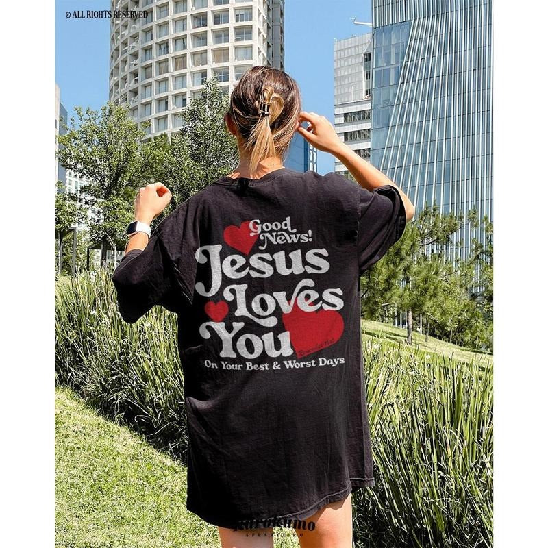 Jesus Loves You Shirt Christian Mental Health Shirts Preppy Faith Based Clothing Christian Clothes Religious Indie Graphic Tee Catholic Gift