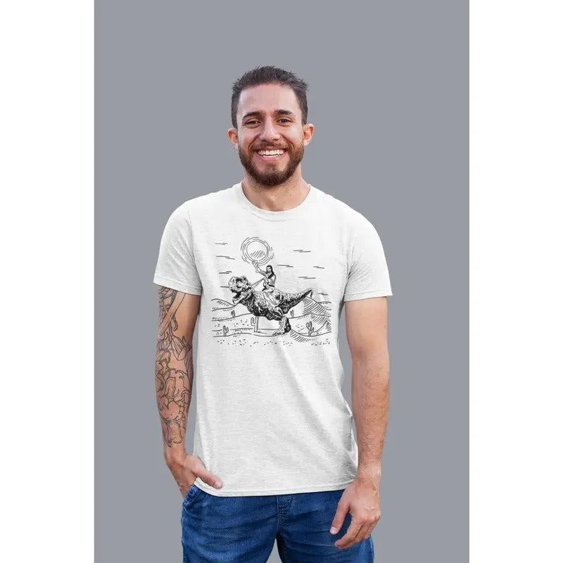 Jesus Riding Dinosaur T-Shirt, Funny Offensive Jesus Shirt, Cool Novelty Shirts, 90s Graphic Tee For Men Women Tee, Graphic Faith T-Rex Tee