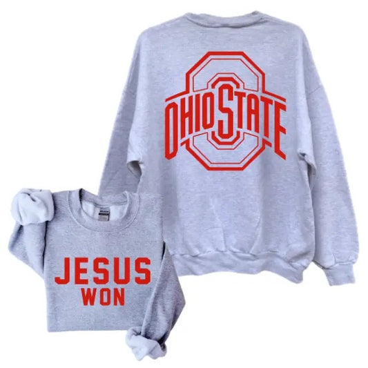 Jesus Won T-Shirt, Ohio State Graphic Tee, Bold Red Text, Unisex Soft Cotton Fabric, Perfect Gift for Men and Women, Ideal for Fans, Trend 2025 Shirt