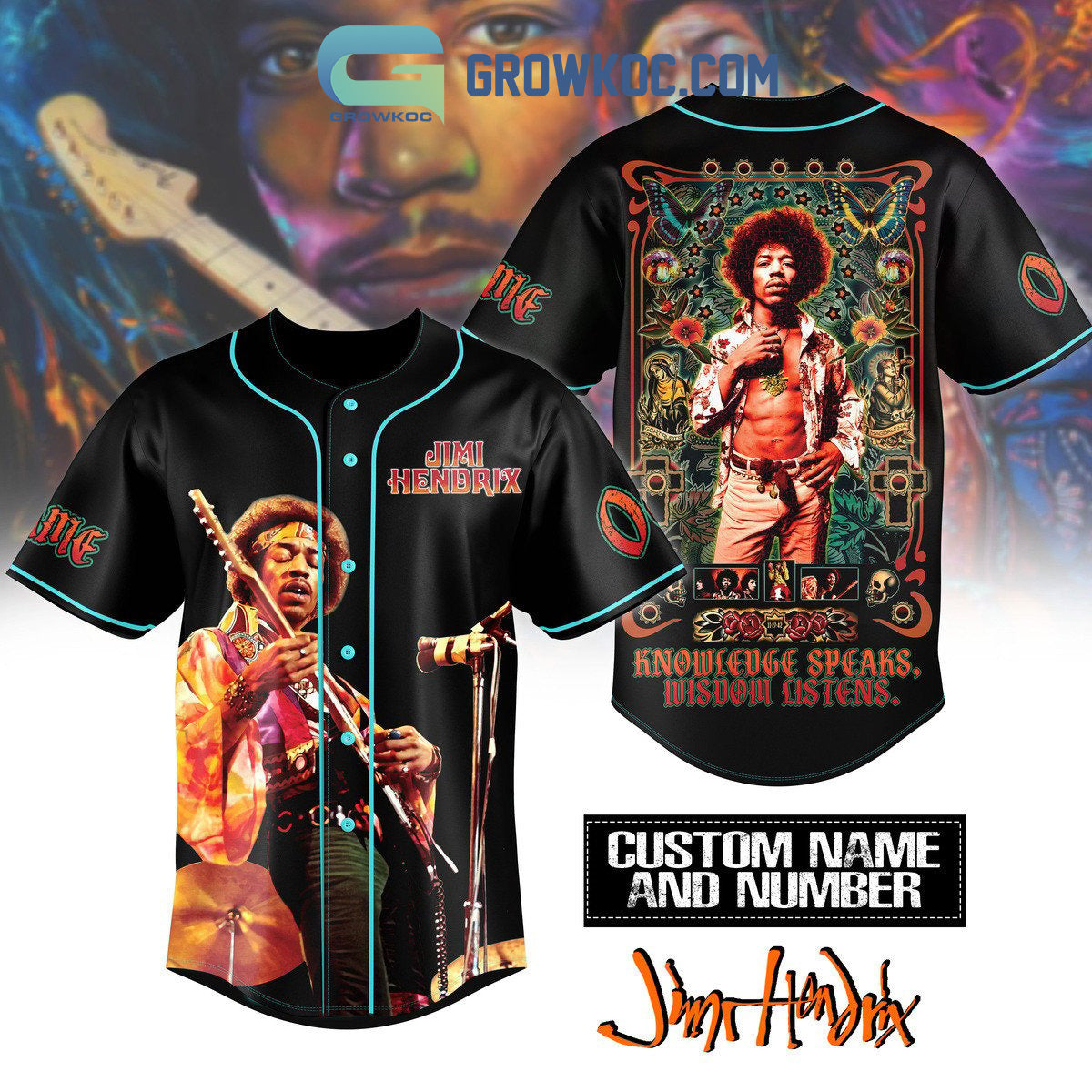 Jimi Hendrix Knowledge Speaks Wisdom Listens Personalized Baseball Jersey