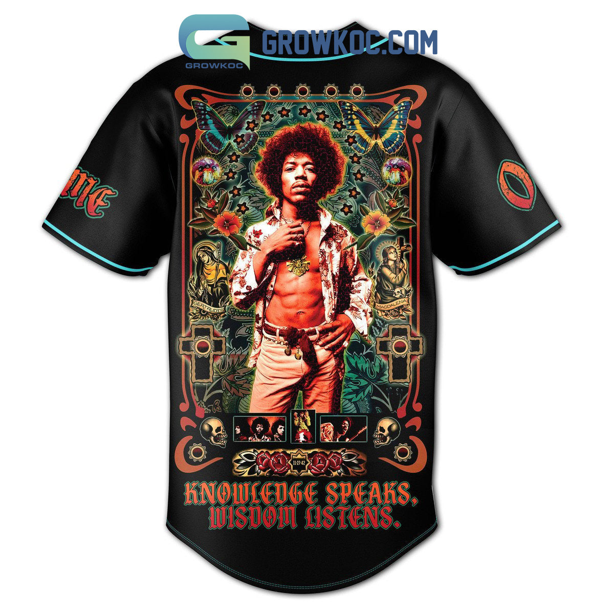 Jimi Hendrix Knowledge Speaks Wisdom Listens Personalized Baseball Jersey