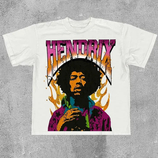 Jimi Hendrix Print Cotton T-Shirt Hoodie, Sweatshirt | InkThreadWorks.com