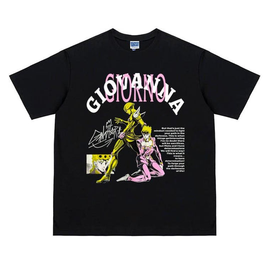 JoJo "Gold Experience" Vintage Oversized Tee Anime T-shirt 100% Cotton Original Design Men's Top for Fans DTG Printing Streetwear Casual Menswear Tshirt Tropical Round Neck