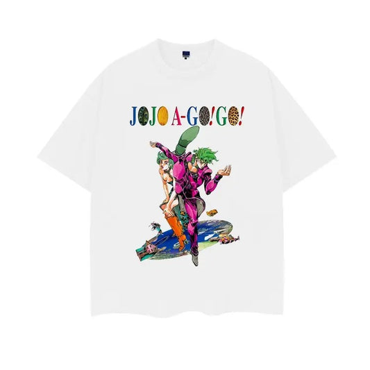 JoJo's Bizarre Adventure "AGOGO" Heavyweight Vintage Tee 100% Cotton OVERSIZED Anime T-shirt Menswear Top Crew Necks Tshirt Casual Streetwear White Crewneck Baggy Tropical Shortsleeve Fathersdaygift