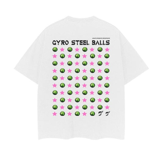 JoJo's Bizarre Adventure "Gyro Steel Ball" Heavyweight Vintage Tee 100% Cotton OVERSIZED Anime T-shirt Menswear Top printed shirts vintage t-shirts Casual Streetwear White Baggy Crewneck Crew Necks Tshirt Tropical Shortsleeve Loose