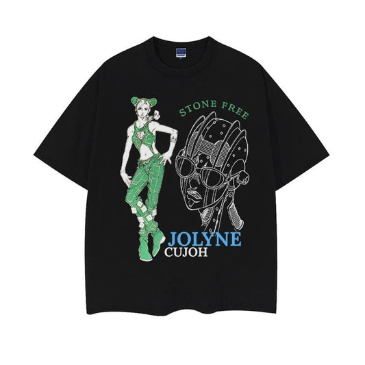 JoJo's Bizarre Adventure "Jolyne Cujoh" Heavyweight Vintage Tee 100% Cotton OVERSIZED Anime T-shirt Menswear Top vintage t-shirts anime clothing Casual Streetwear Black Baggy Crewneck Crew Necks Tshirt Gamis Tropical Shortsleeve