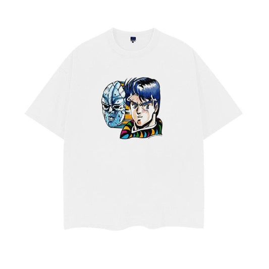 JoJo's Bizarre Adventure "Jonathan & Stone Mask" Heavyweight Vintage Tee 100% Cotton OVERSIZED Anime T-shirt Menswear Top Crew Necks Tshirt Casual Streetwear White Crewneck Tropical Shortsleeve