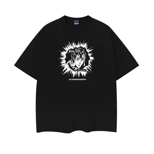 JoJo's Bizarre Adventure "Mista Come On" Heavyweight Vintage Tee 100% Cotton OVERSIZED Anime T-shirt Menswear Top Tshirt Streetwear Crew Necks Tropical Crewneck Casual Shortsleeve