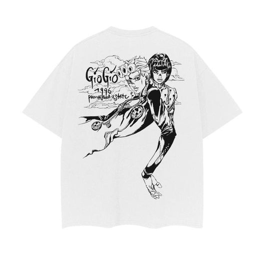 JoJo's Bizarre Adventure "New and Old Leaders" Heavyweight Vintage Tee 100% Cotton OVERSIZED Anime T-shirt Menswear Top cotton tops printed shirts Casual Streetwear White Crewneck Tshirt Tropical Shortsleeve