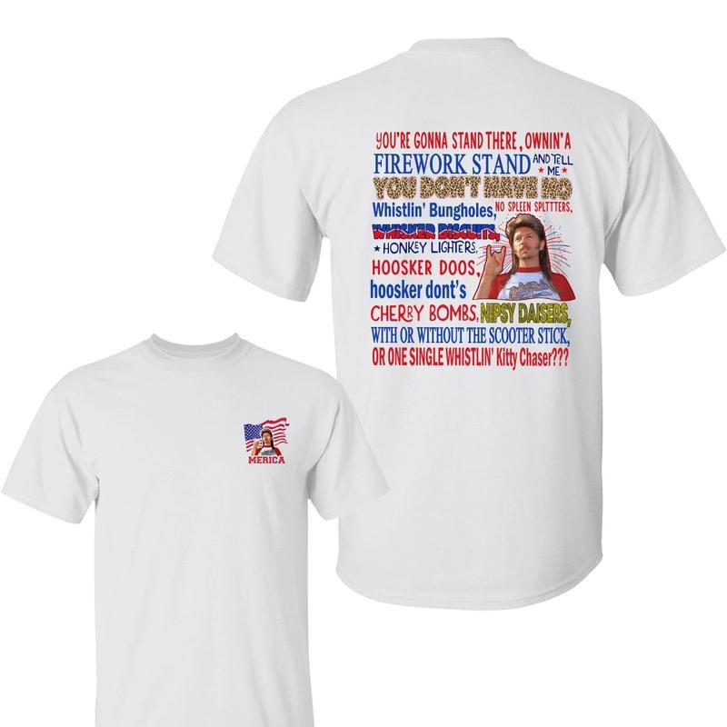 Joe Dirt Flag 4th of July Graphic Shirt, Trendy Cotton Apparel, Funny 2-Sided Merica Tee, Full-Color Casual Menswear Top, For Men, For Women