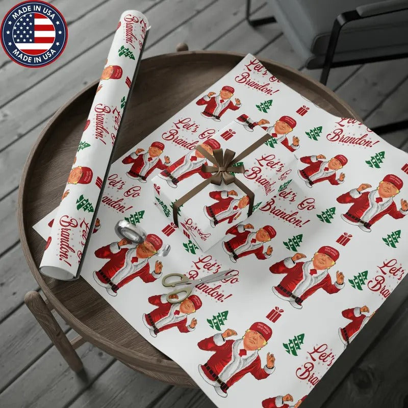Jolly Trump Gift Wrap for Christmas - Let's Go Brandon Gift - Joe Let's Go Brandon - Santa Trump White Wrapping Paper...